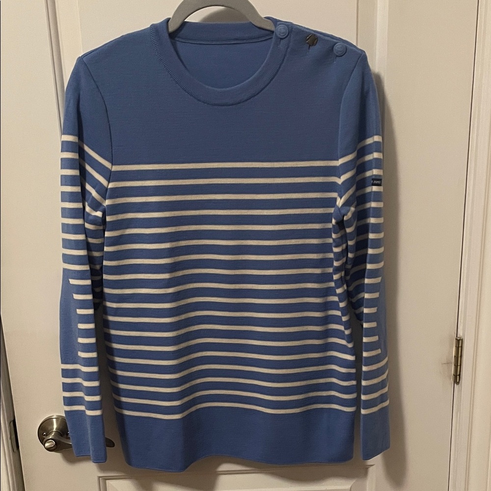 Saint James Sky Blue and Cream Striped Knit